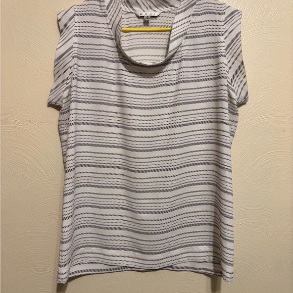 CAbi Tops - CAbi White and Gray Boxy Polo Blouse